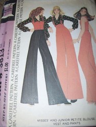 3813 73 PUFF SLV BLOUSE, VEST, STRAPPY PALAZZO PANTS PATTERN 12